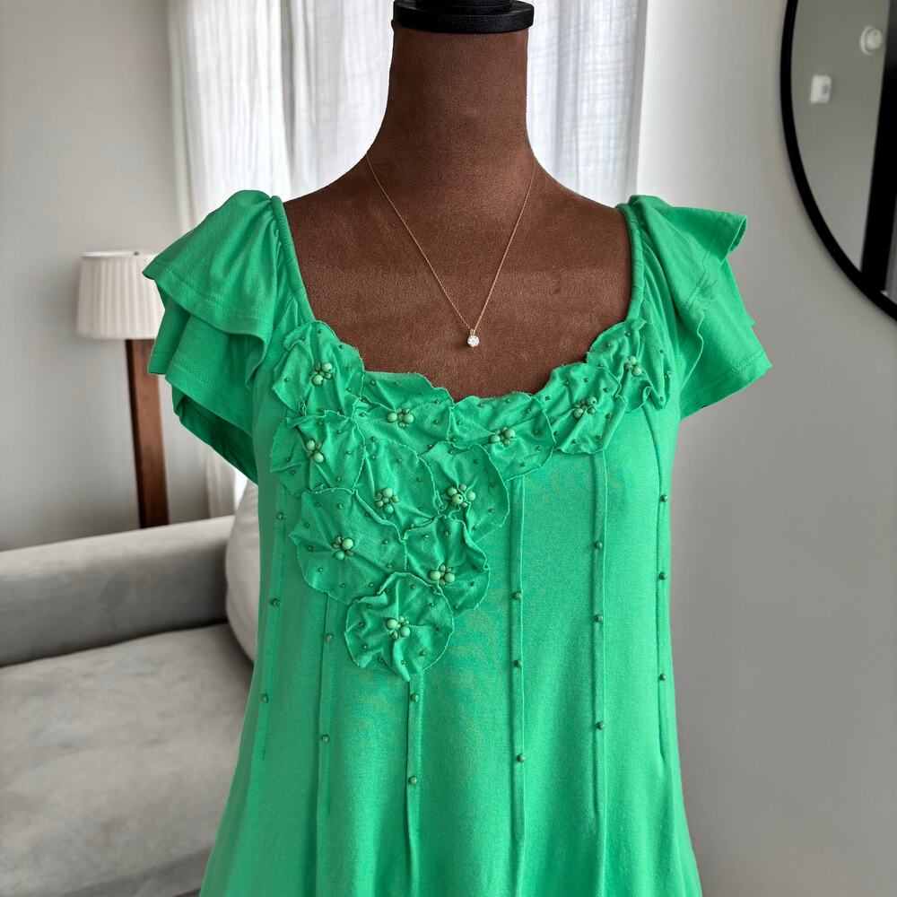 Vintage Y2K INC Flutter Sleeve Top Petite Medium Bright Green Soft Girl Fairy - Picture 5 of 16